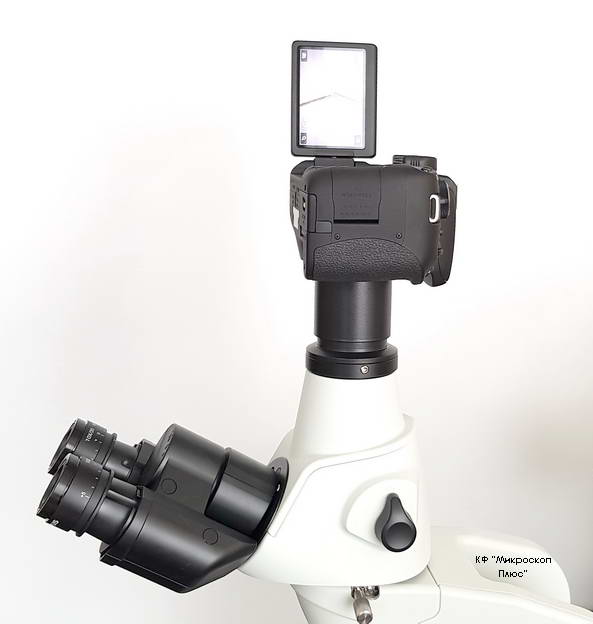 Зеркальный цифровой фотоаппарат Canon установлен на микроскоп Olympus CX23RTFS