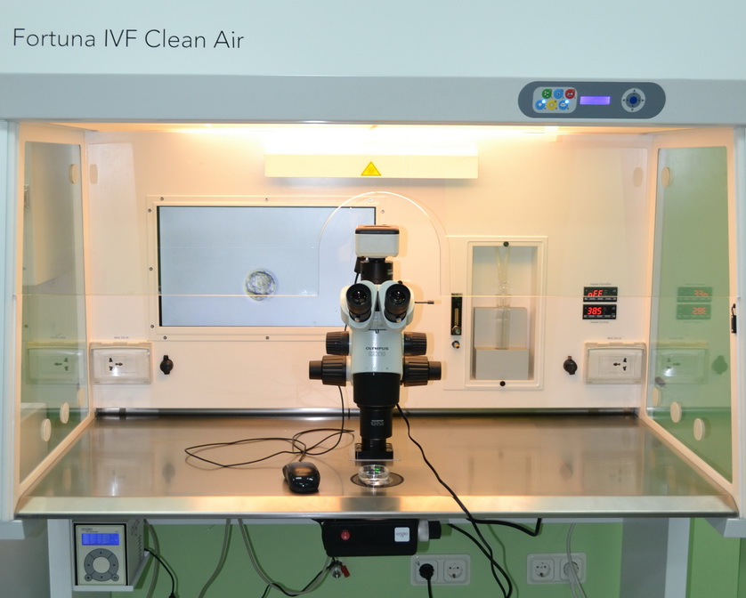 стереомикроскоп Olympus SZX10 в ламинарном шкафу Fortuna (Origio)
